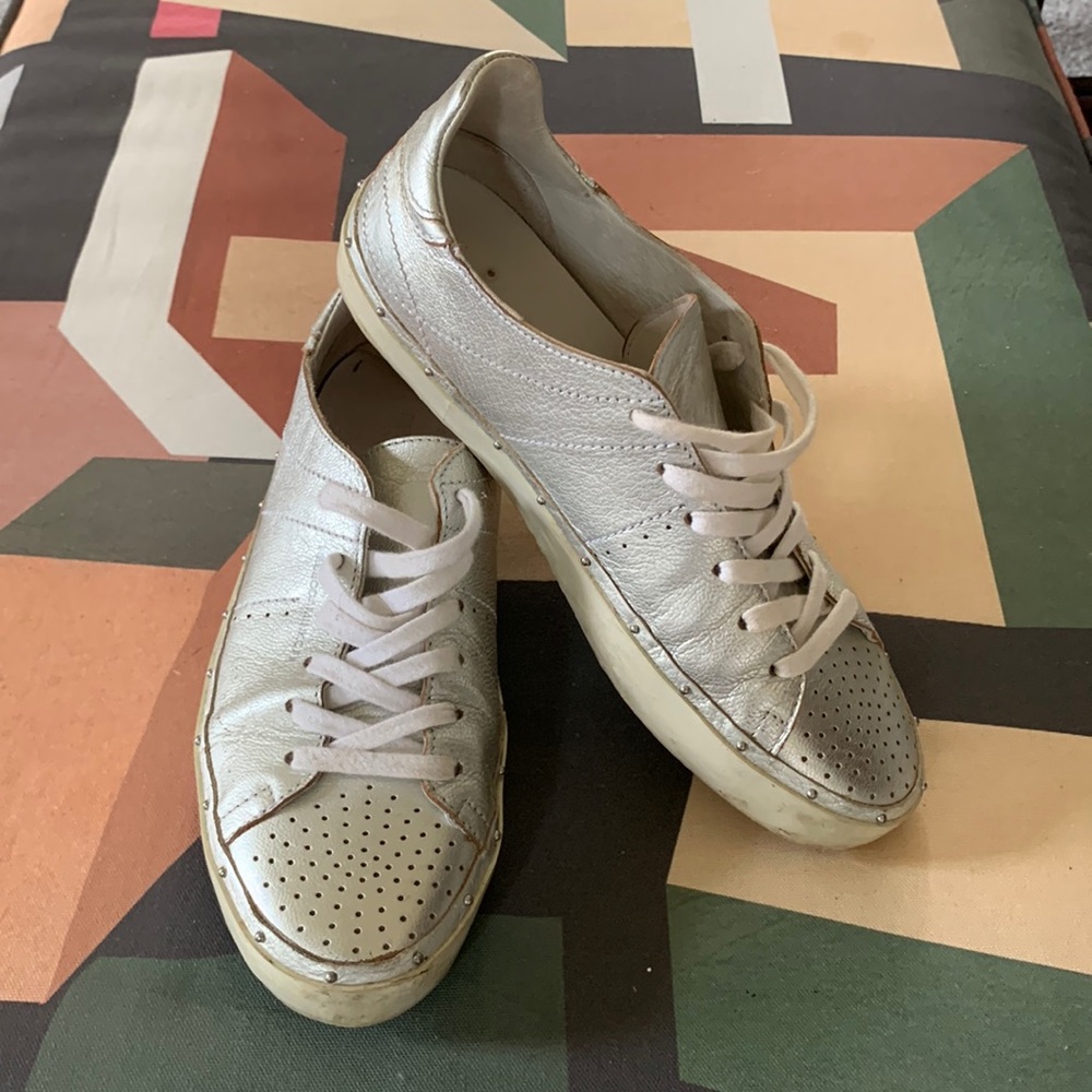 REBECCA MINKOFF metallic silver leather sneakers